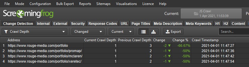 Crawl Depth Comparison