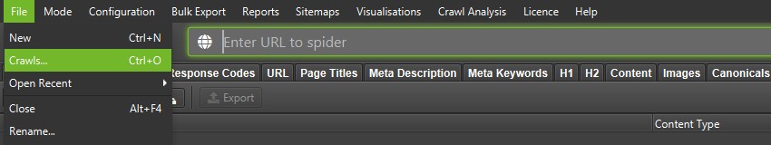 File > Crawls Menu