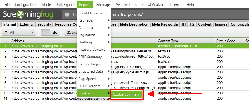 Cookie Summary Report