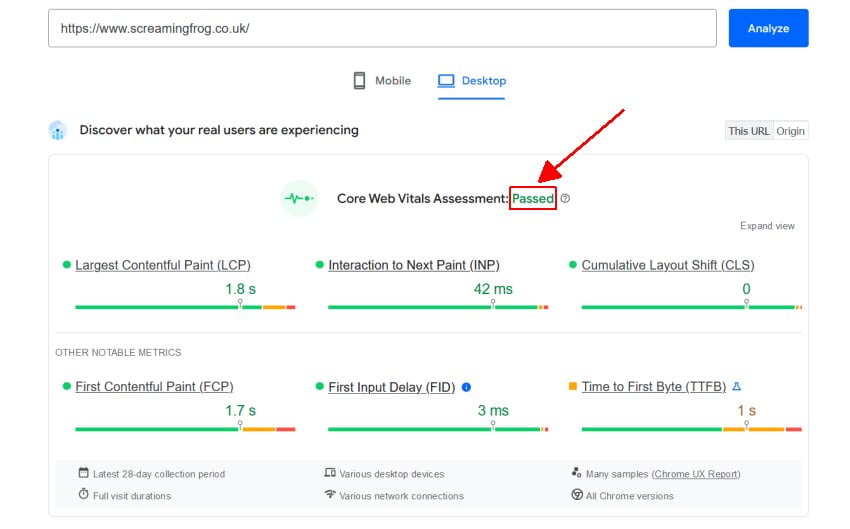 Core Web Vitals Assessment in PSI