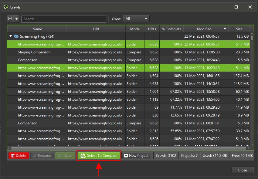 Select to compare crawls