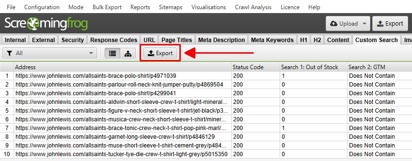 Custom Search Exporting