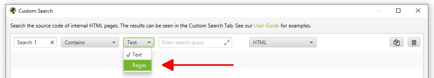 Custom search regex