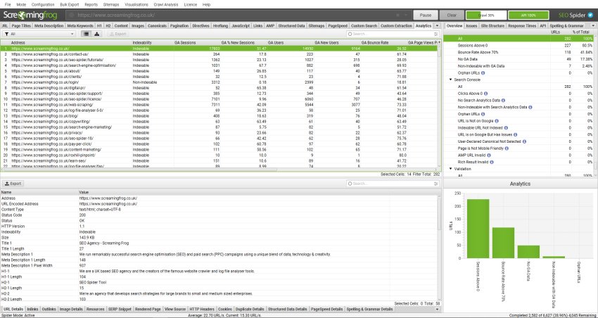 Google Analytics Data populating in the SEO Spider