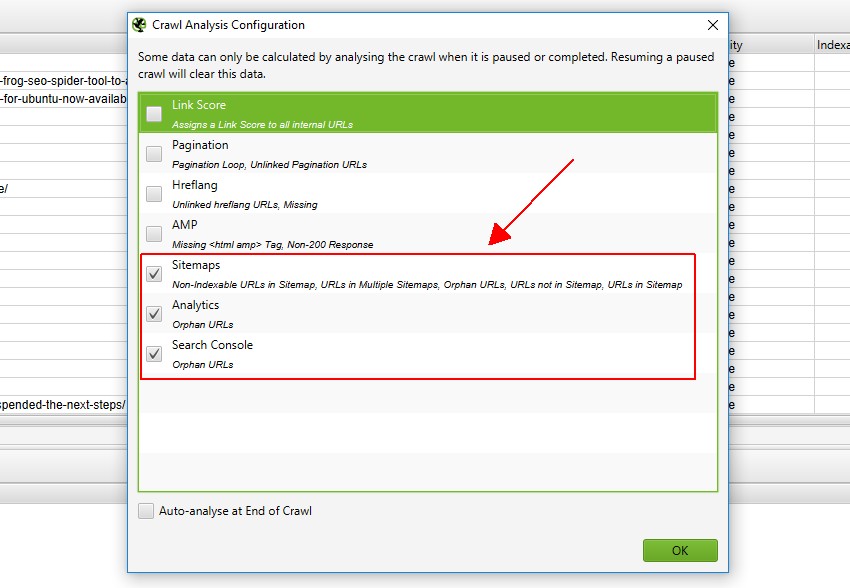 Crawl Analysis Configuration