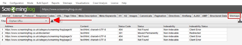 orphan pages from XML Sitemap