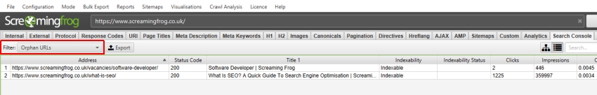 orphan urls search console