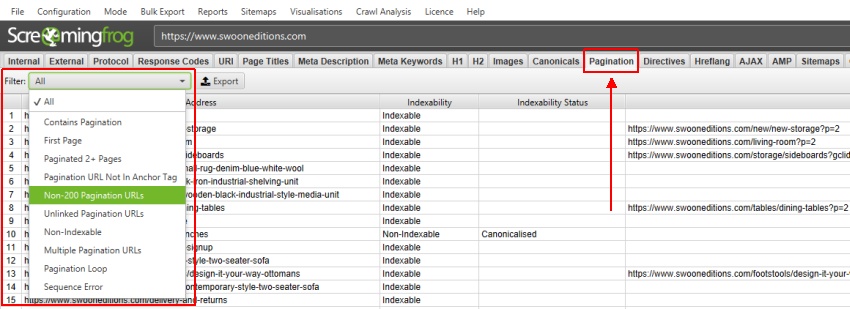 pagination tab