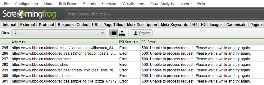 PSI Unable to process request