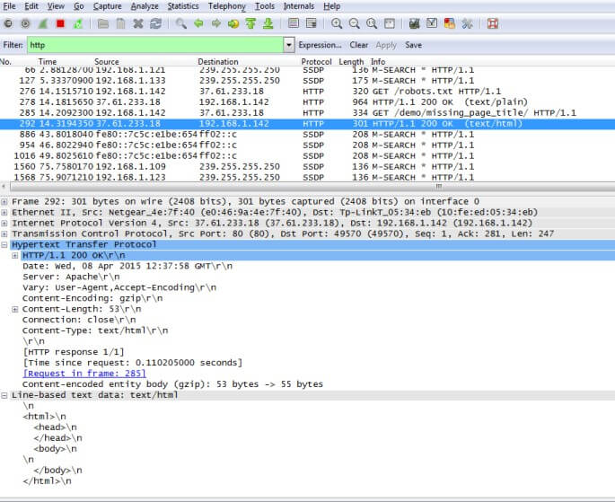 seo spider http response with wireshark