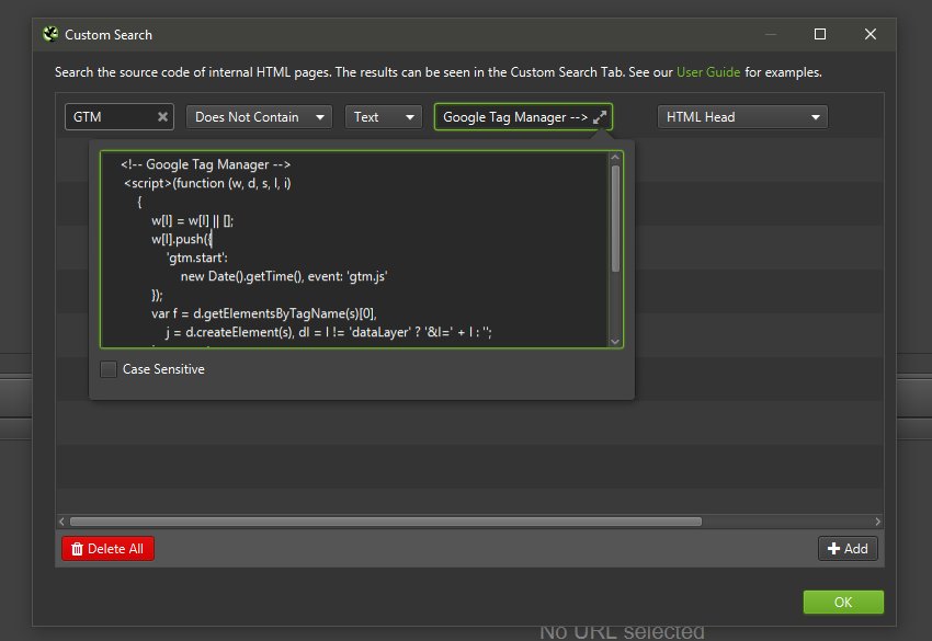 Custom Search To Find Missing Analytics Tags