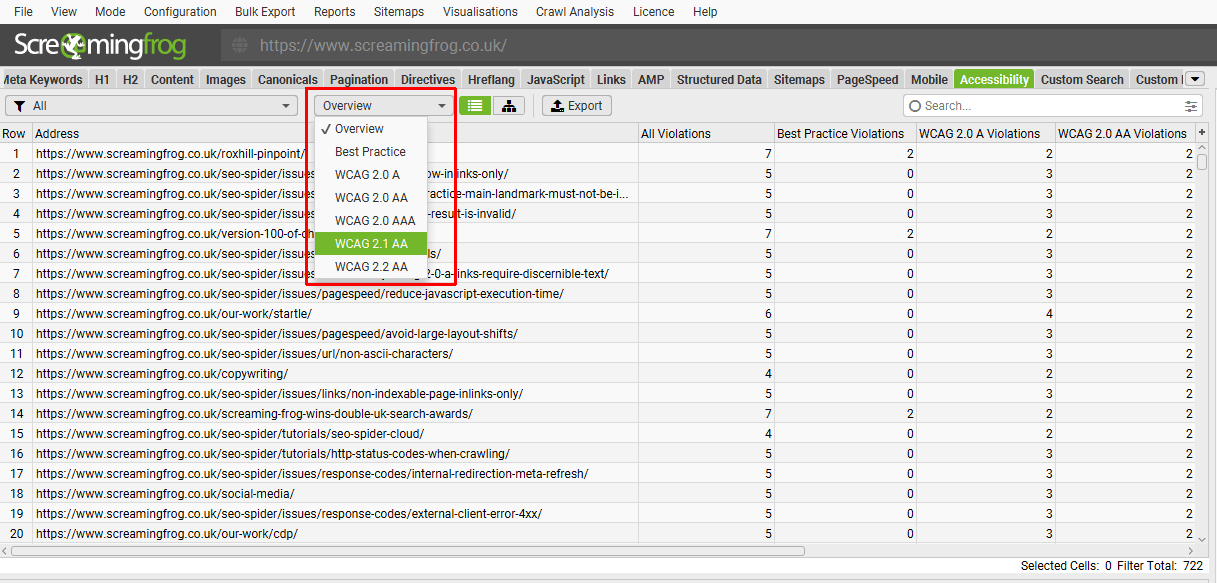 Accessibility Tab WCAG filters