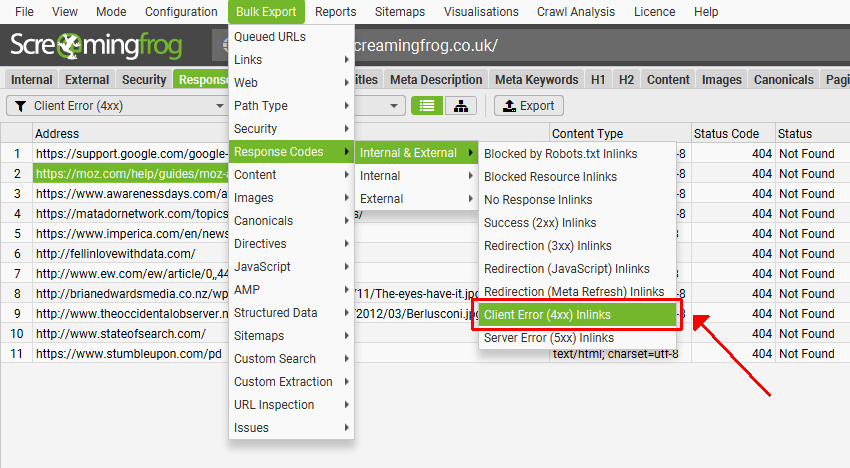 Bulk Export Broken Links & Source Pages