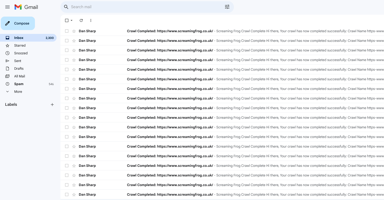 Crawl complete emails