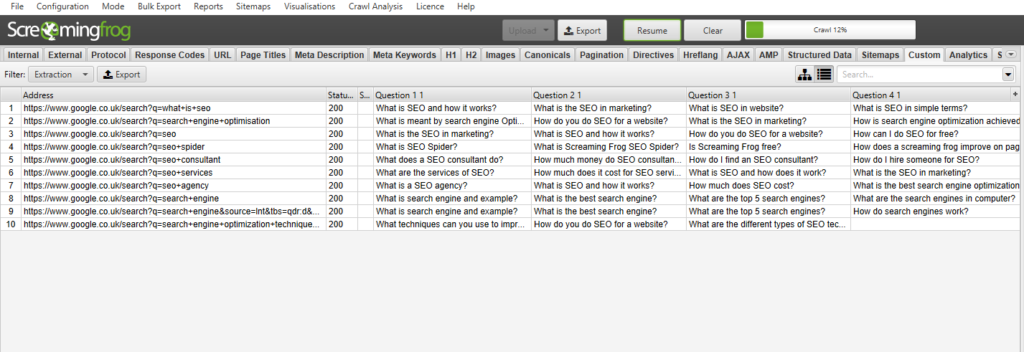 screaming frog seo spider custom extraction
