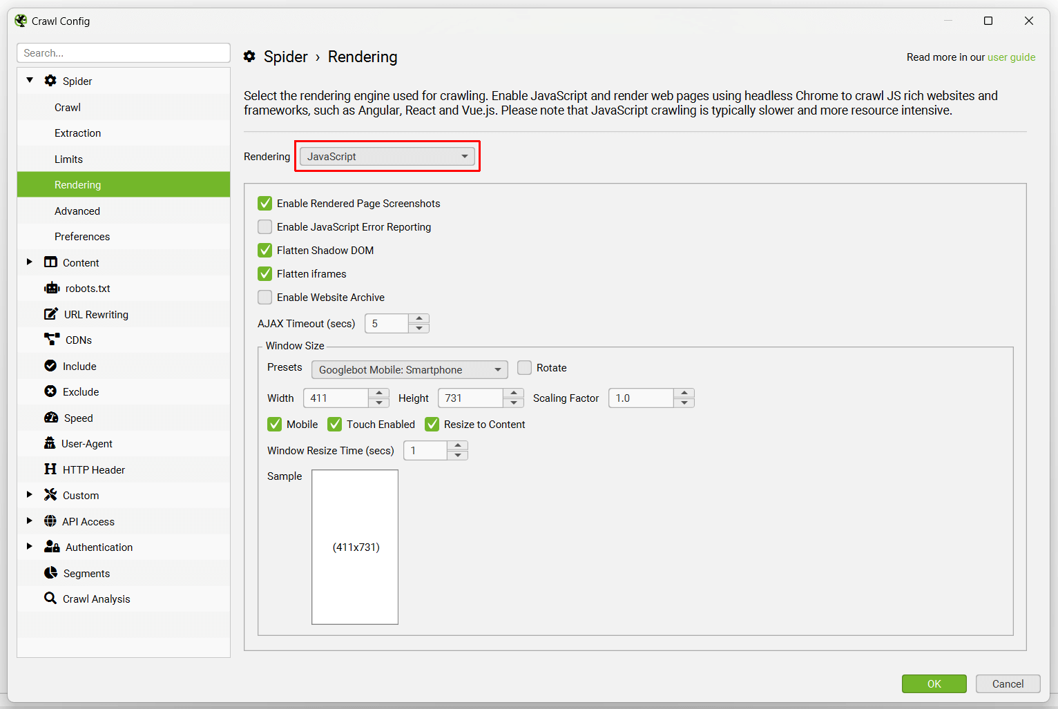 JavaScript Rendering mode