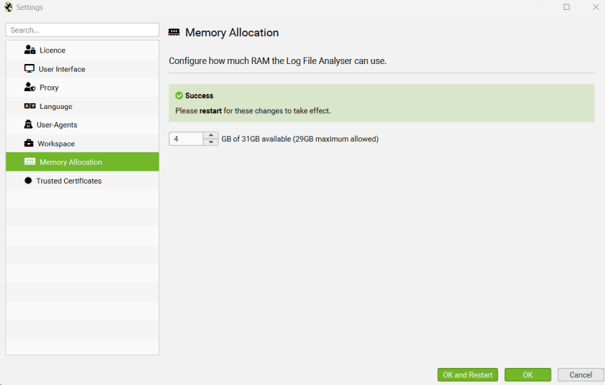 Log File Analyser Memory Allocation