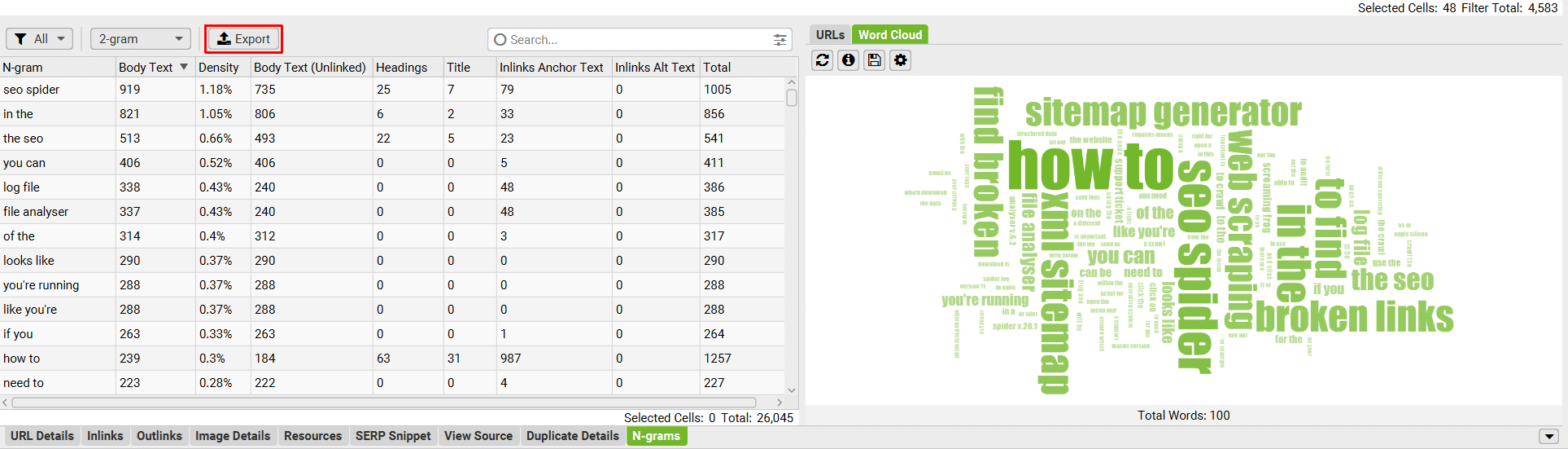 N-grams export