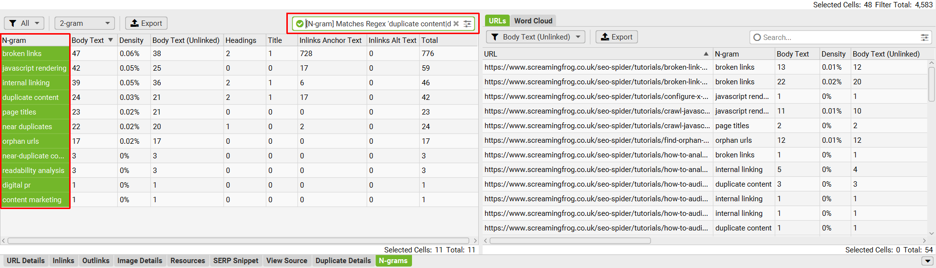 N-grams for internal linking opportunities