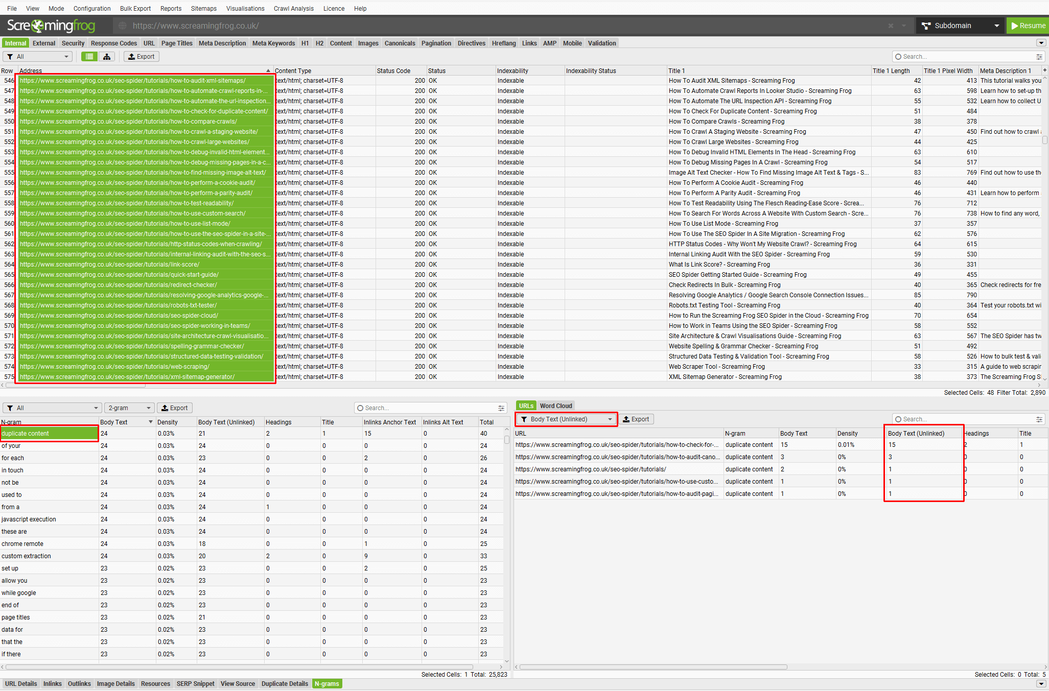 N-grams internal linking opportunities