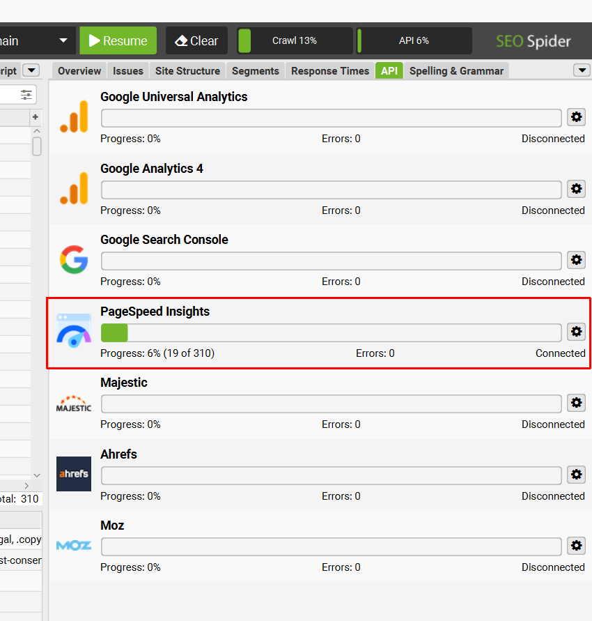 PSI API tab