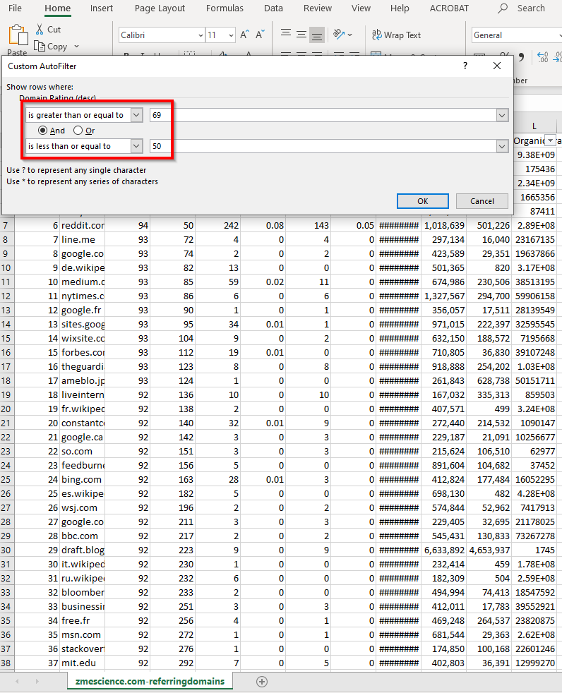 Referring domains CSV export